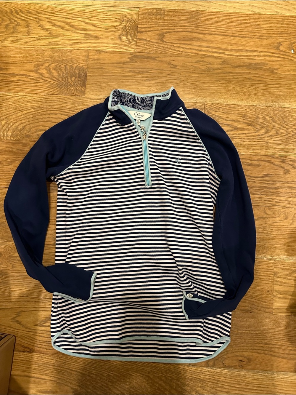 Bobby Jones Navy, White & Mint Striped Half-Zip Pullover